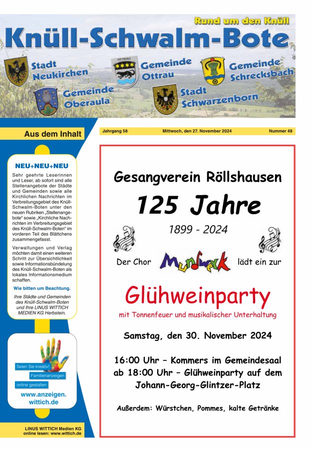 Knüll-Schwalm-Bote Titelblatt 48/2024
