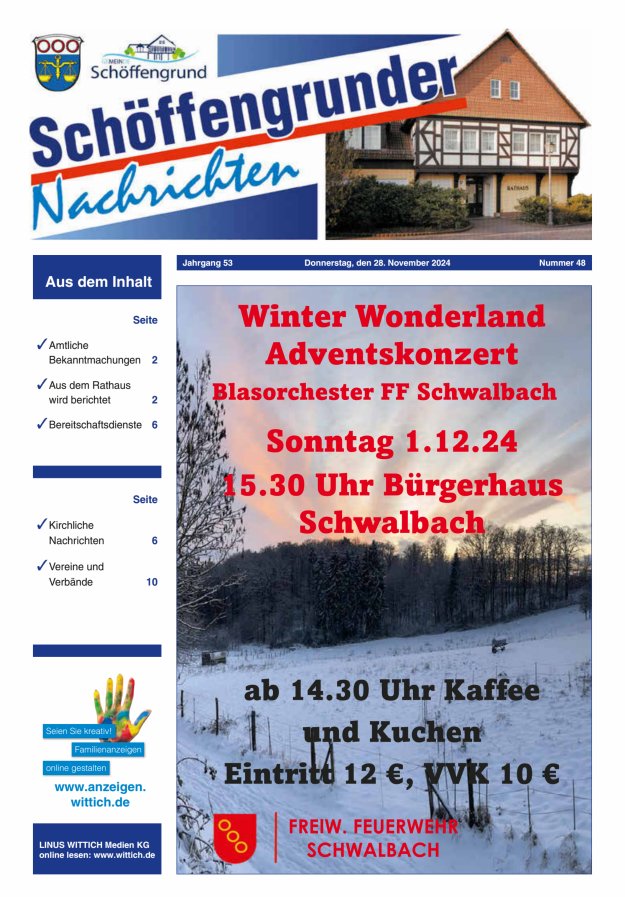 Schöffengrunder Nachrichten Titelblatt 48/2024