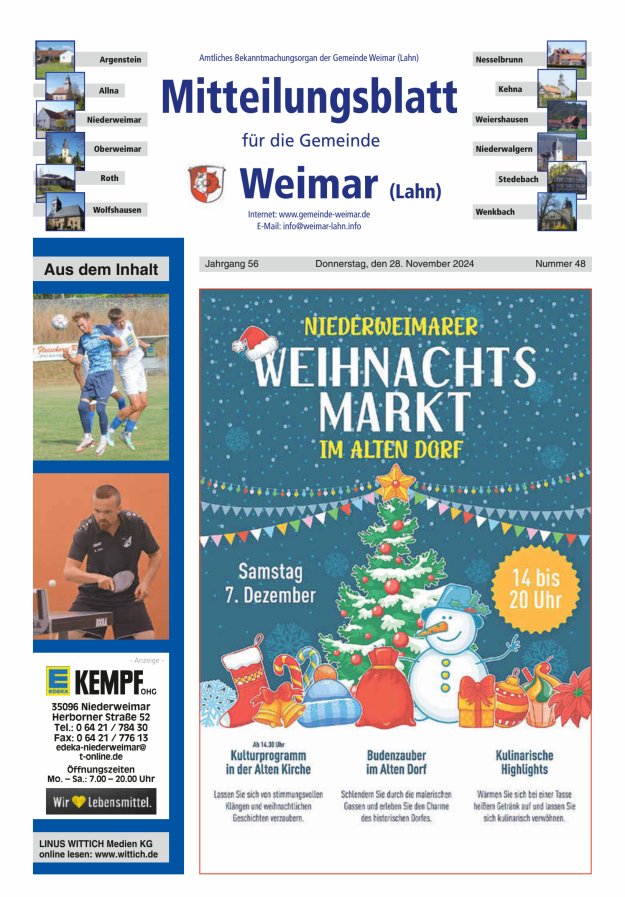 Mitteilungsblatt für die Gemeinde Weimar Titelblatt 48/2024