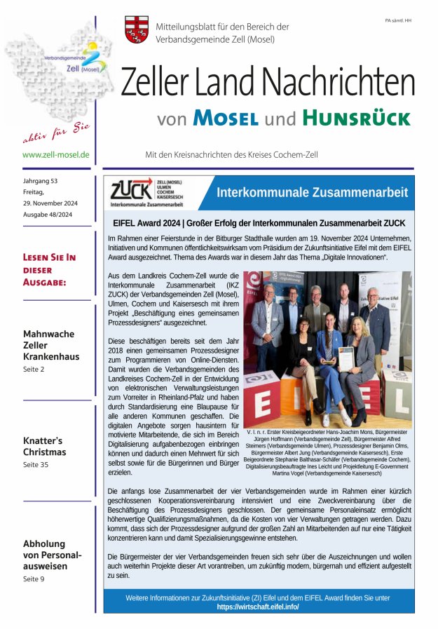 Zeller Land Nachrichten Titelblatt 48/2024