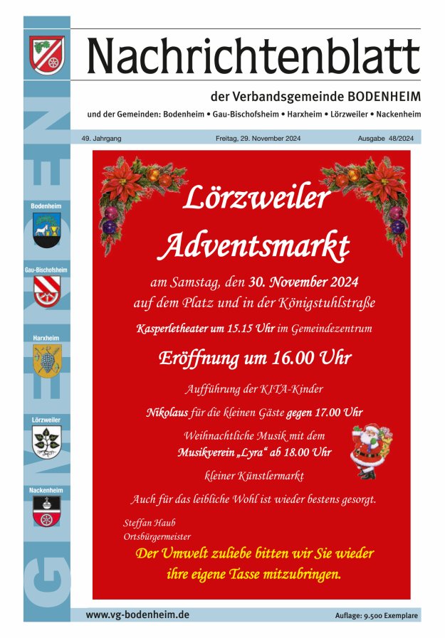 Nachrichtenblatt der VG Bodenheim              Titelblatt 48/2024