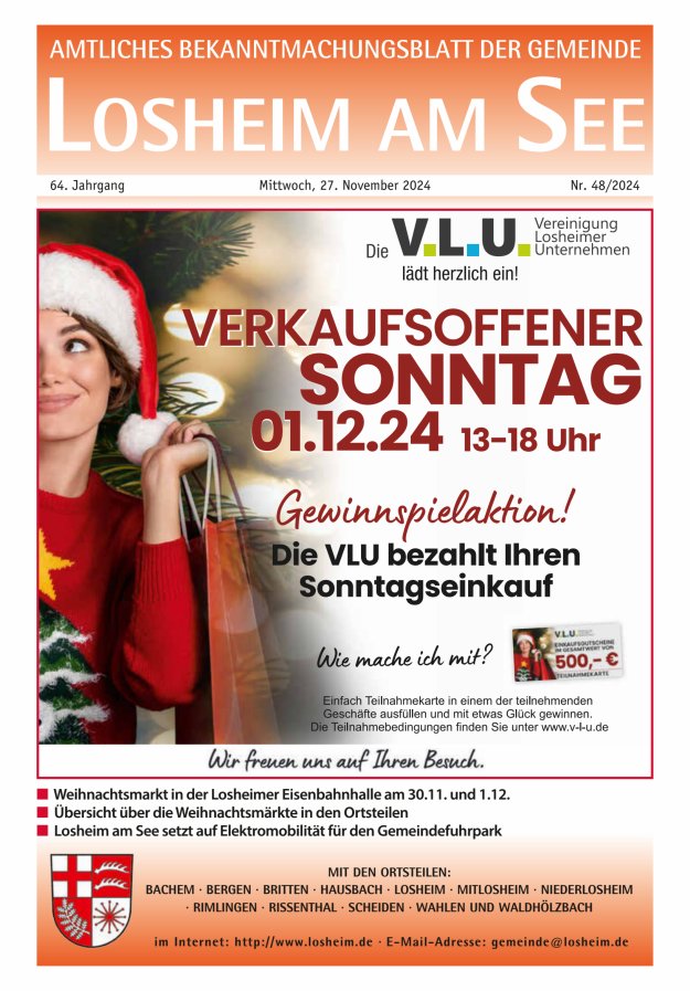 Amtliches Bekanntmachungsblatt der Gemeinde Losheim am See Titelblatt 48/2024