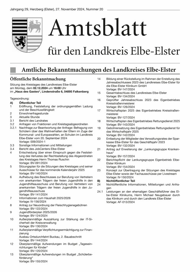 Amtsblatt für den Landkreis Elbe-Elster Titelblatt 20/2024
