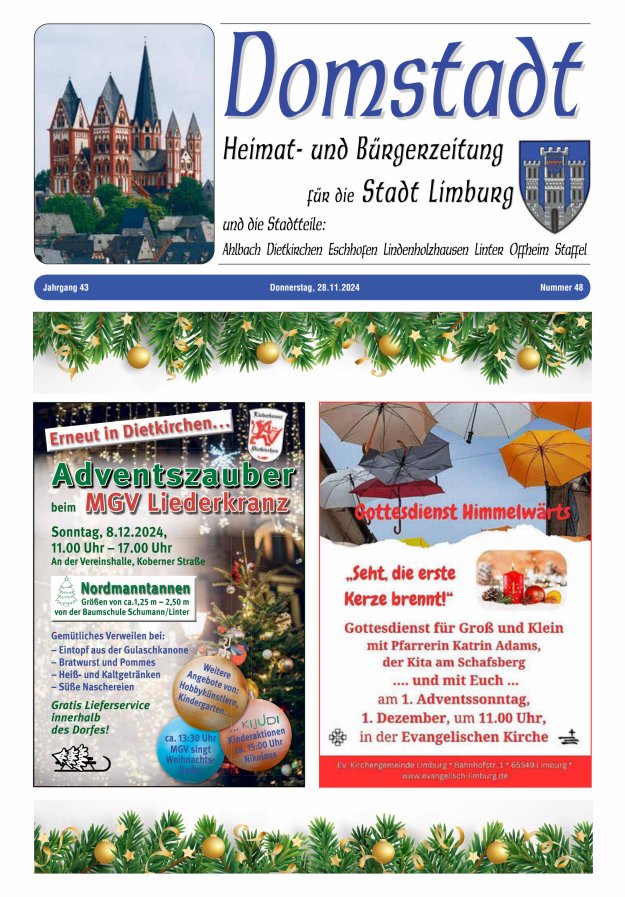 Domstadt - Heimat- und Bürgerzeitung für die Stadt Limburg Titelblatt 48/2024