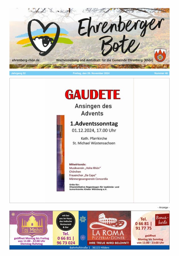 Ehrenberger Bote Titelblatt 48/2024