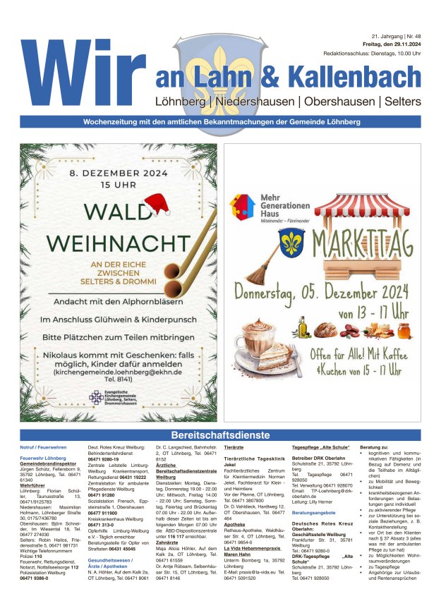Amtliches Mitteilungsblatt der Gemeinde Löhnberg Titelblatt 48/2024