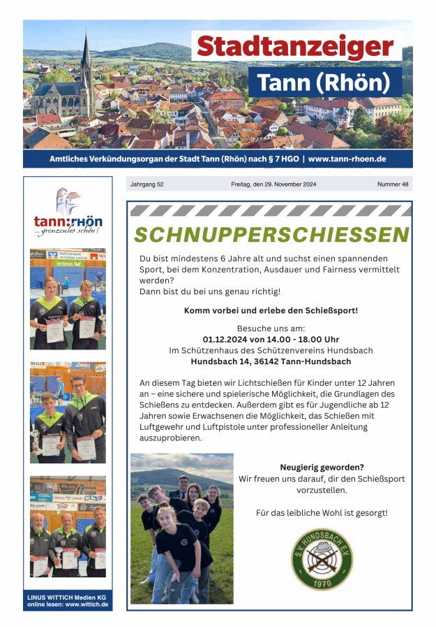 Stadtanzeiger Tann (Rhön) Titelblatt 48/2024