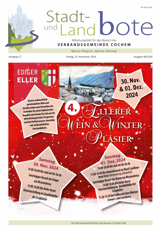 Stadt- und Landbote VG Cochem Titelblatt 48/2024