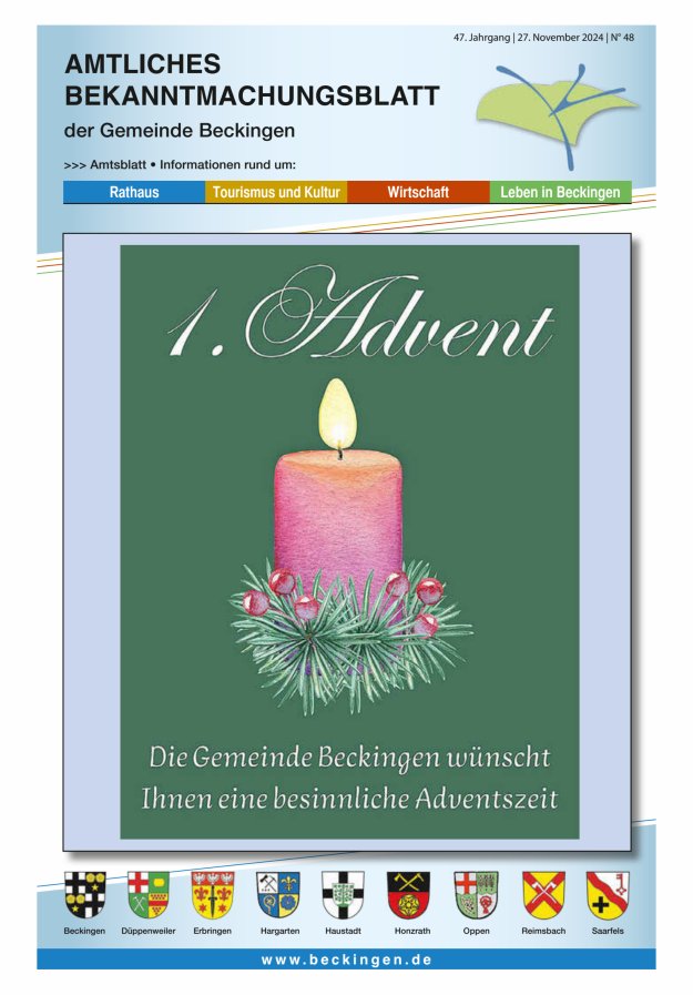 Amtsblatt Beckingen Titelblatt 48/2024