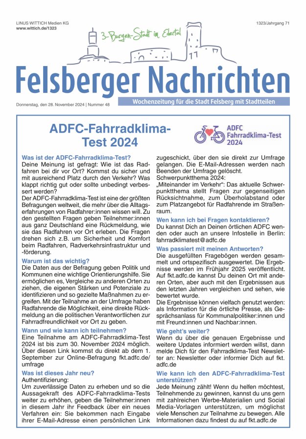 Felsberger Nachrichten Titelblatt 48/2024