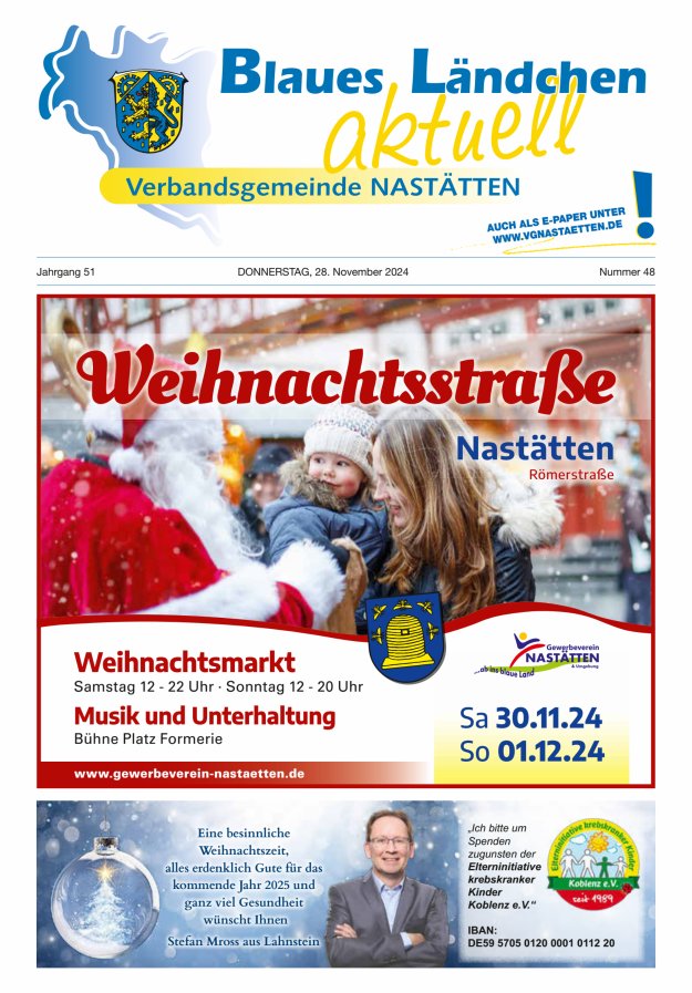 Blaues Ländchen aktuell - Heimat- u Bürgerzeitung VG Nastätten Titelblatt 48/2024