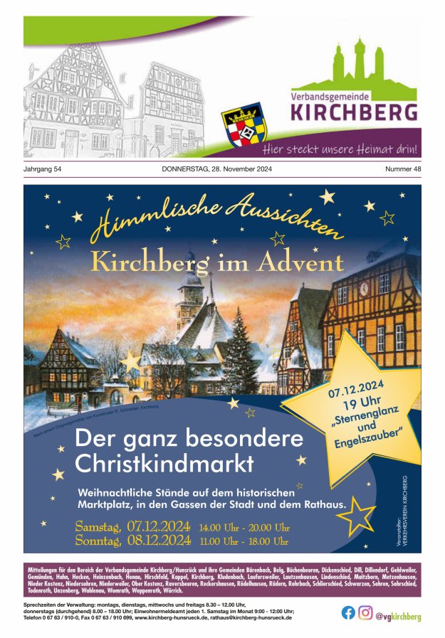 Mitteilungen der Verbandsgemeinde Kirchberg Hunsrück Titelblatt 48/2024