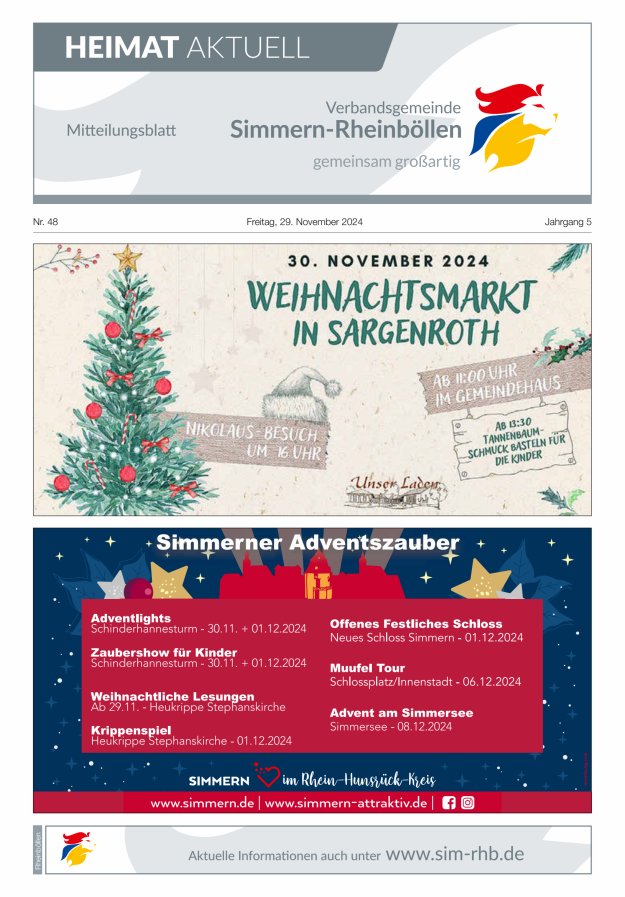Heimat Aktuell Mitteilungsblatt der VG Simmern-Rheinböllen-Ausg Rheinböllen Titelblatt 48/2024