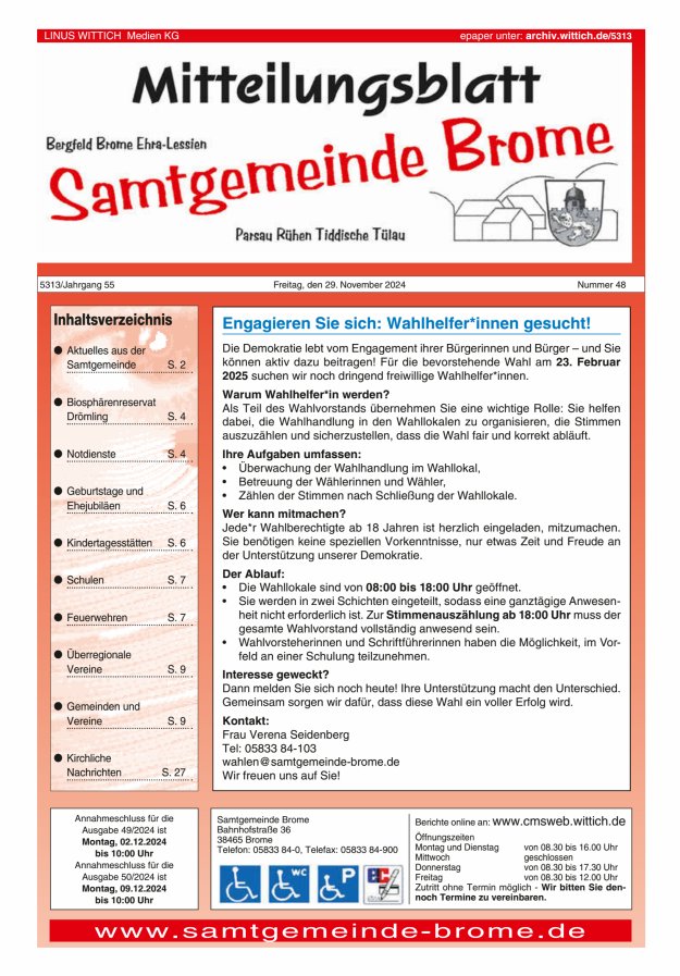 Mitteilungsblatt der Samtgemeinde Brome Titelblatt 48/2024