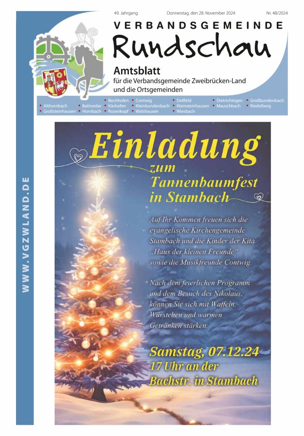 Verbandsgemeinde Rundschau Zweibrücken-Land Titelblatt 48/2024