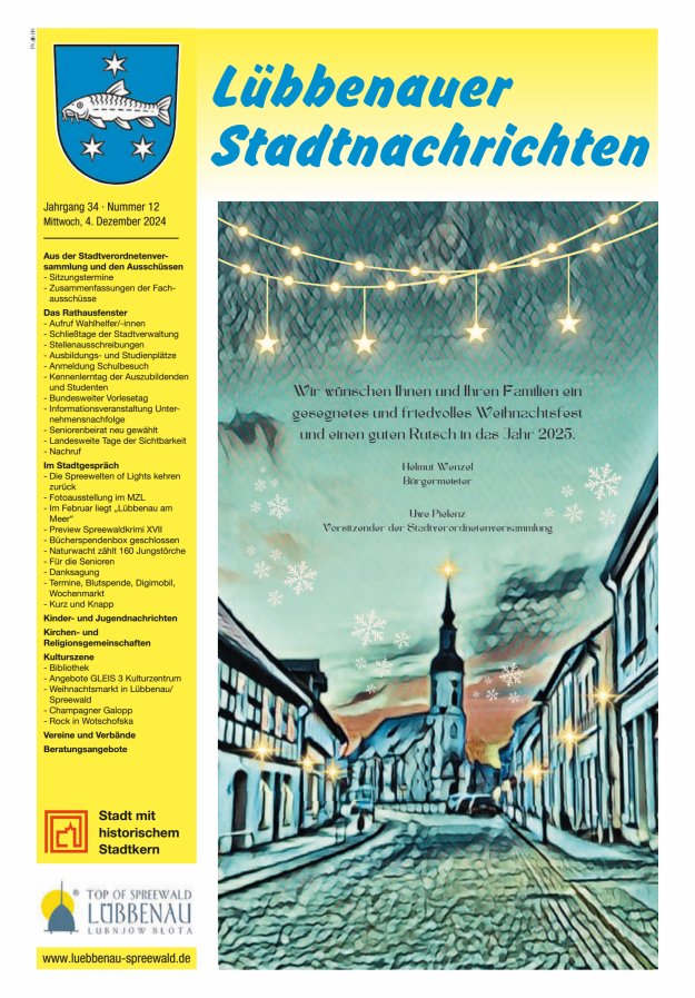 Lübbenauer Stadtnachrichten – Amtsblatt für die Stadt Lübbenau/Spreewald Titelblatt 14/2024