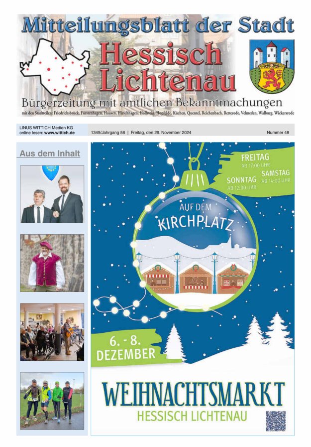 Mitteilungsblatt der Stadt Hess Lichtenau Titelblatt 48/2024