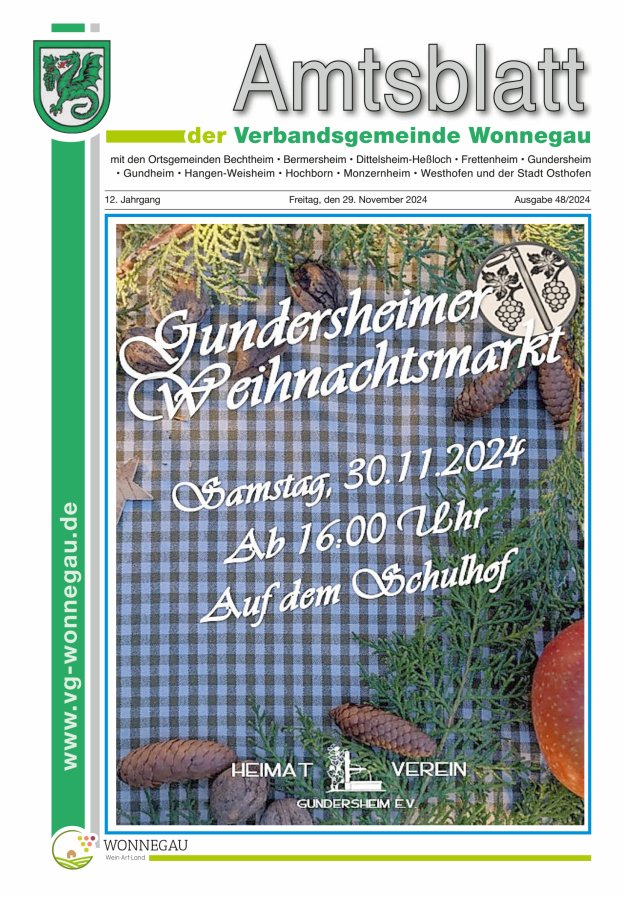 Amtsblatt VG Wonnegau Titelblatt 48/2024