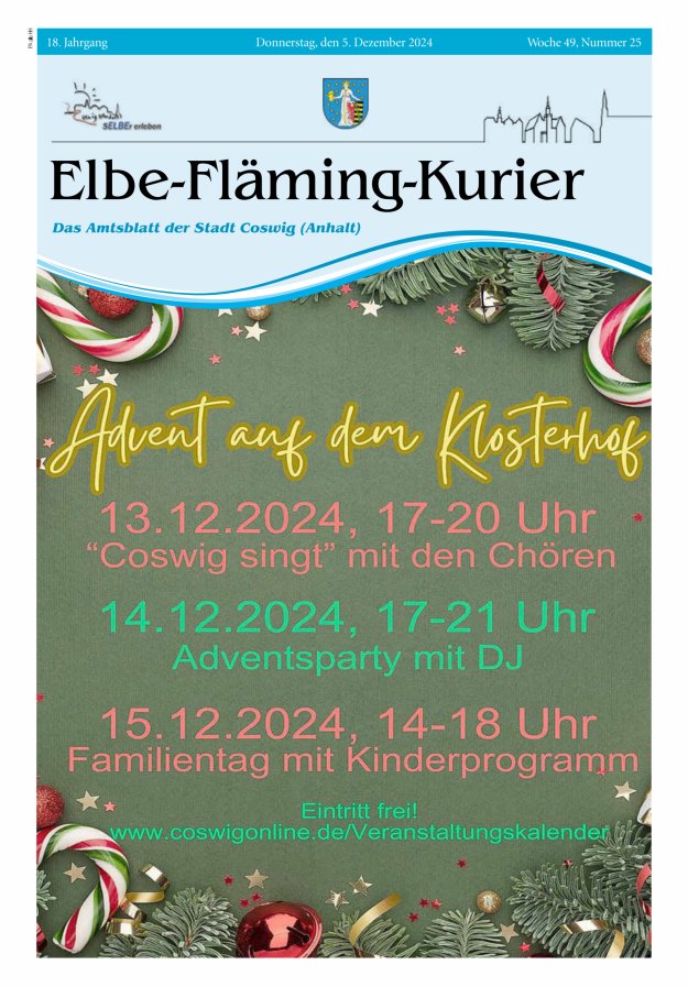 Elbe-Fläming-Kurier Das Amtsblatt der Stadt Coswig (Anhalt) Titelblatt 25/2024