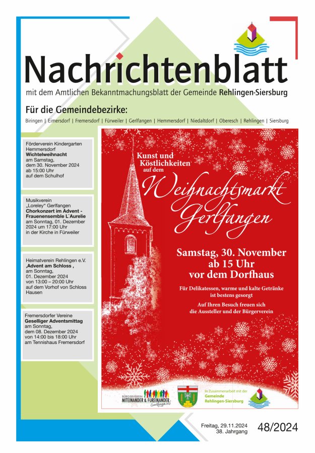 Nachrichtenblatt Rehlingen-Siersburg Titelblatt 48/2024
