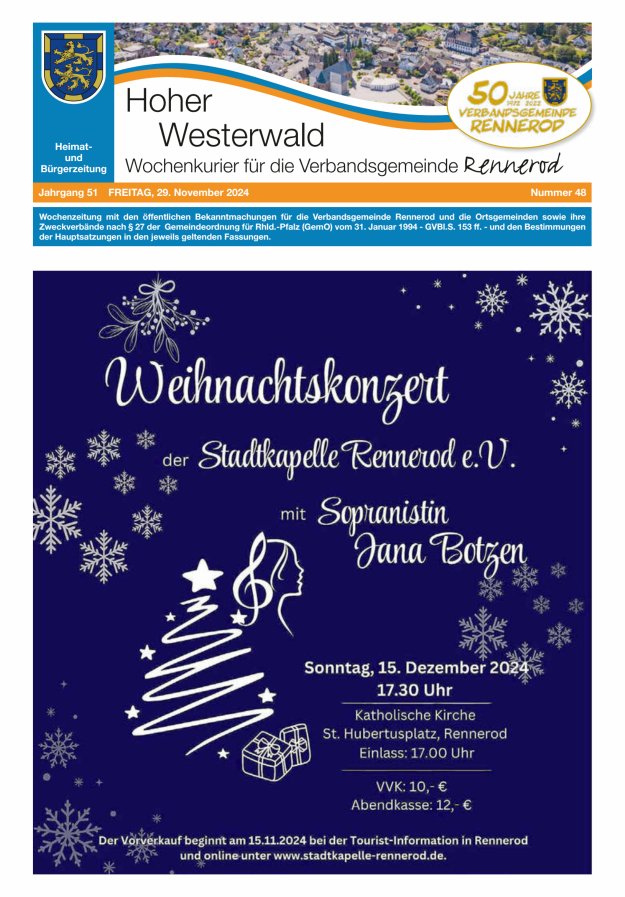 Hoher Westerwald - Wochenkurier für die Verbandsgemeinde Rennerod Titelblatt 48/2024