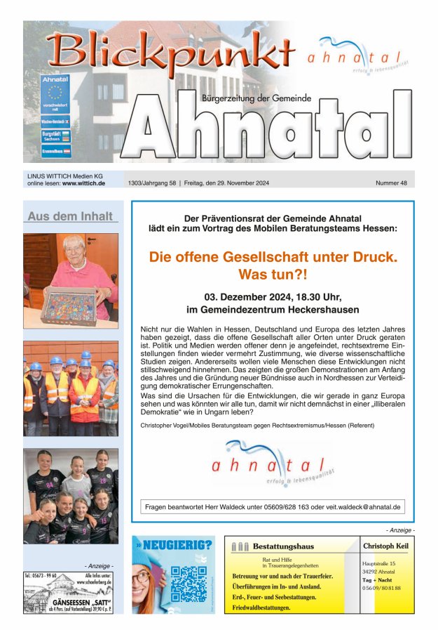 Blickpunkt Ahnatal Titelblatt 48/2024