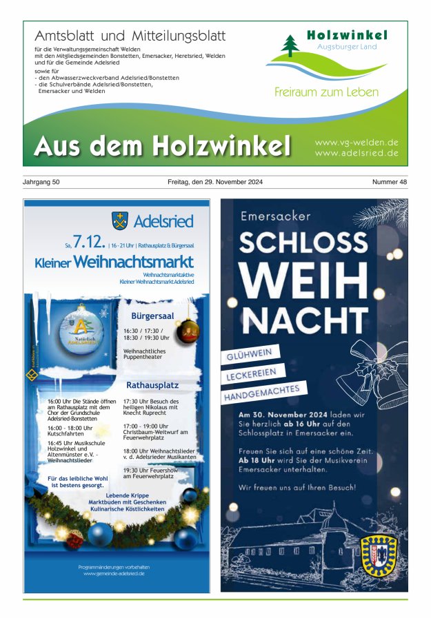 Aus dem Holzwinkel Amtsblatt u Mitteilungsblatt f VG Welden u GemAdelsried Titelblatt 48/2024