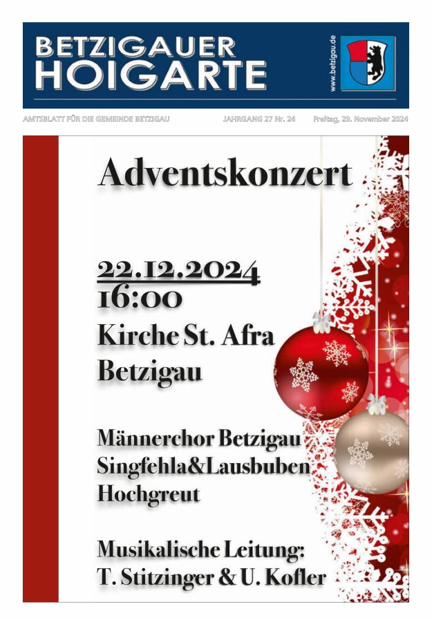 Betzigauer Hoigarte Amtsblatt der Gemeinde Betzigau Titelblatt 24/2024