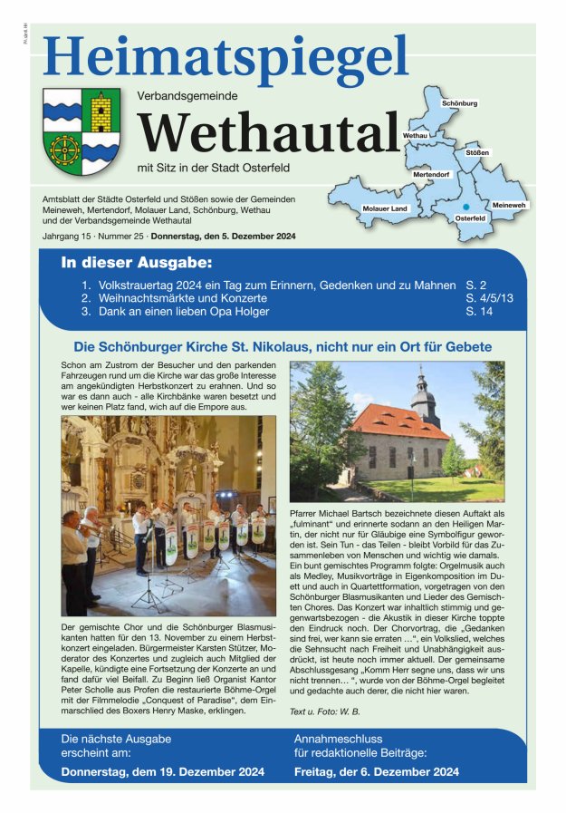 Heimatspiegel Verbandsgemeinde Wethautal mit Sitz in der Stadt Osterfeld Titelblatt 25/2024