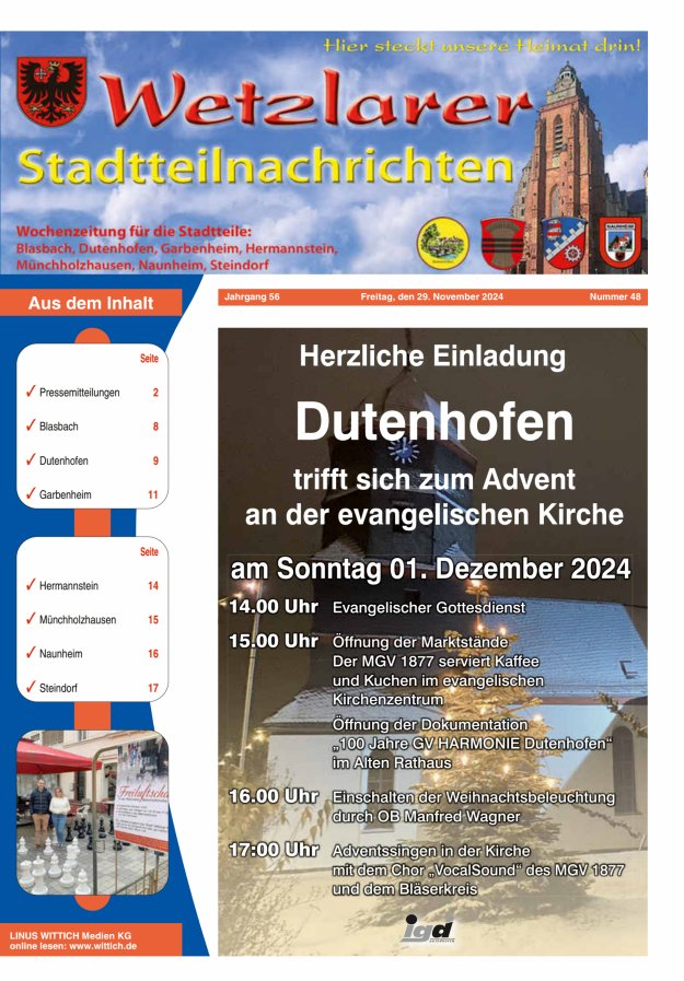 Wetzlarer Stadtteilnachrichten Titelblatt 48/2024