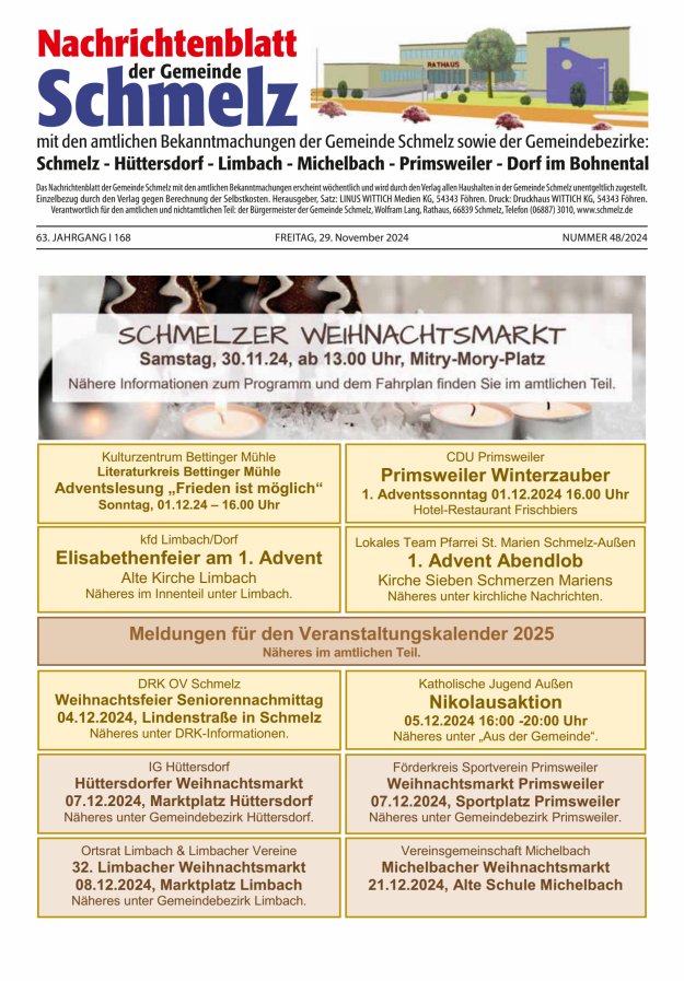 Nachrichtenblatt Schmelz Titelblatt 48/2024