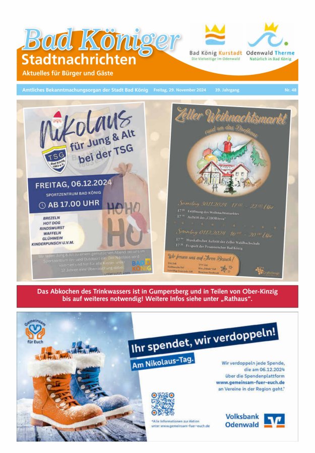 Bad Königer Stadtnachrichten und Badeblatt Titelblatt 48/2024