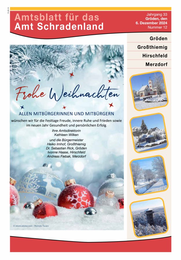 Amtsblatt für das Amt Schradenland Titelblatt 12/2024