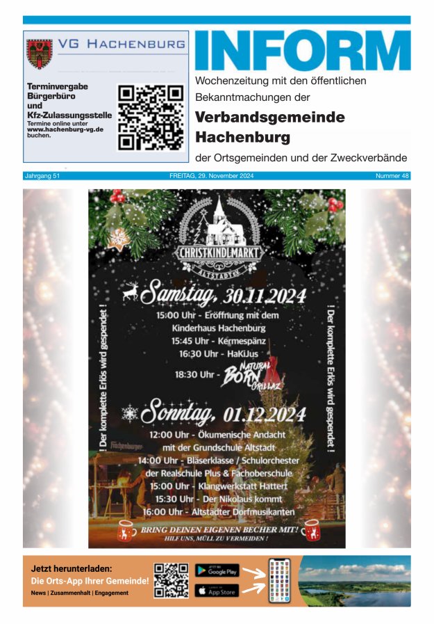 INFORM - Wochenzeitung der Verbandsgemeinde Hachenburg Titelblatt 48/2024