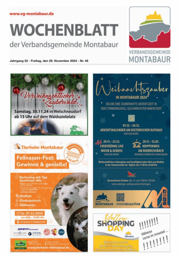 Wochenblatt der Verbandsgemeinde Montabaur Titelblatt 48/2024
