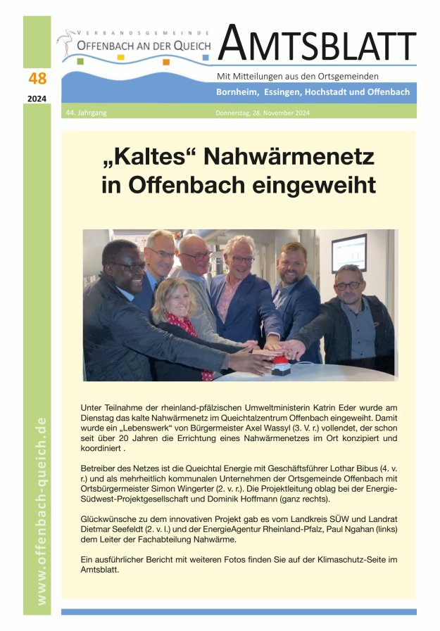 Amtsblatt VG Offenbach an der Queich Titelblatt 48/2024