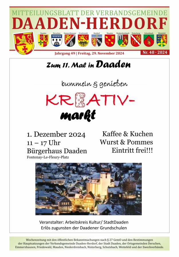 Mitteilungsblatt der Verbandsgemeinde Daaden-Herdorf Titelblatt 48/2024