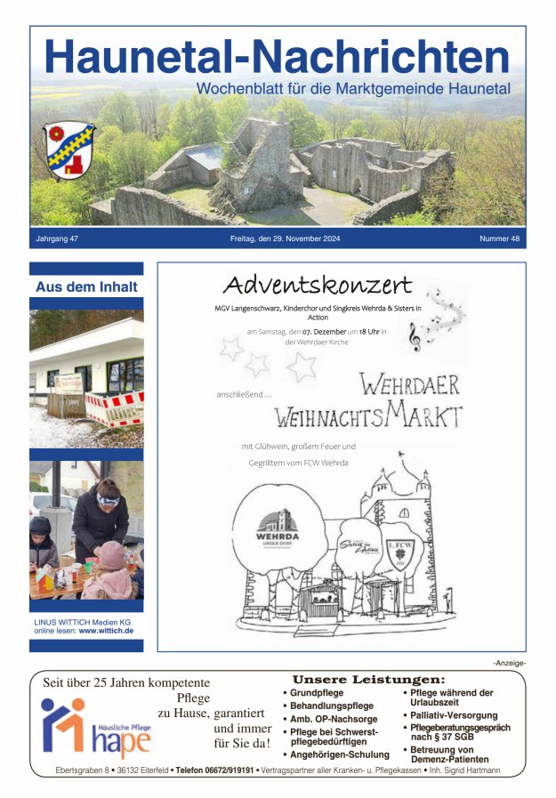Haunetal-Nachrichten Titelblatt 48/2024