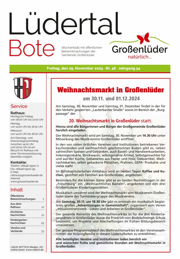 Wochenblatt mit öffentlichen Bekanntmachungen der Gemeinde Großenlüder Titelblatt 48/2024