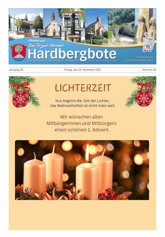 Hardbergbote - Mitteilungsblatt der Gemeinde Abtsteinach Titelblatt 48/2024
