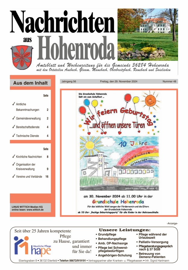 Nachrichten aus Hohenroda Titelblatt 48/2024