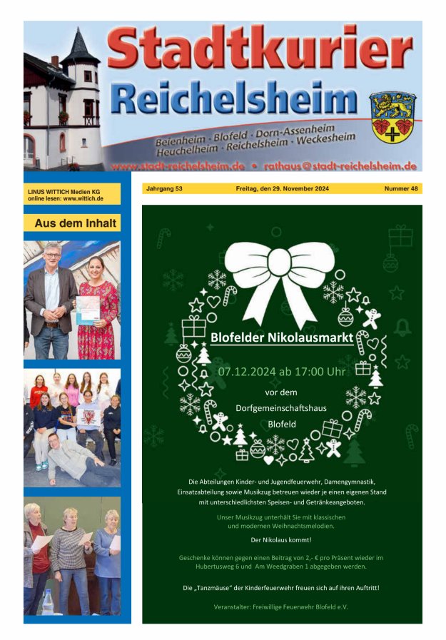 Stadtkurier Reichelsheim Titelblatt 48/2024