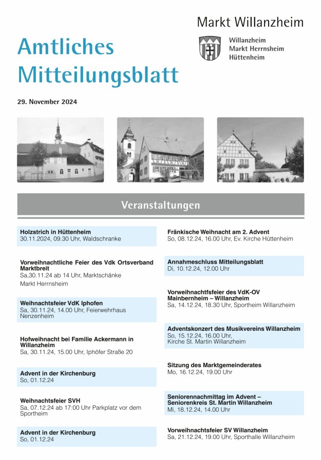 Amtliches Mitteilungsblatt des Marktes Willanzheim Titelblatt 24/2024