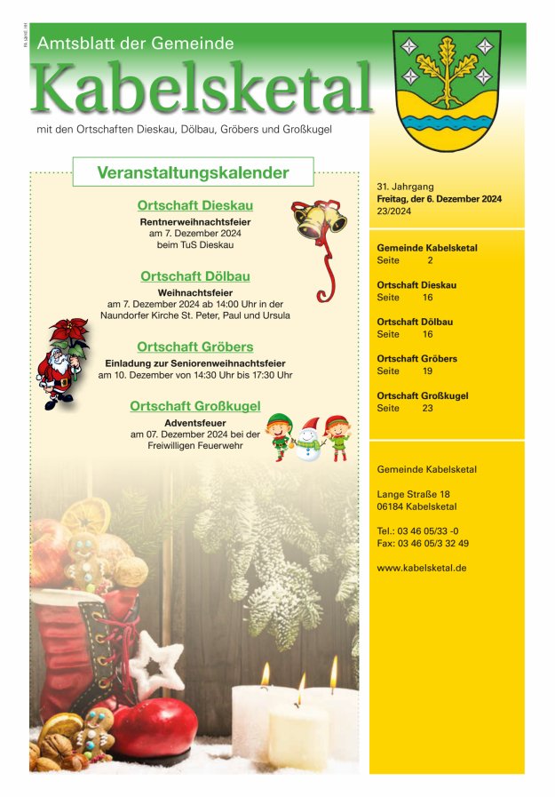 Amtsblatt der Gemeinde Kabelsketal mit den Ortsteilen Titelblatt 23/2024