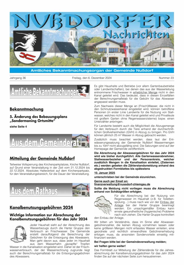 Nußdorfer Nachrichten Titelblatt 23/2024