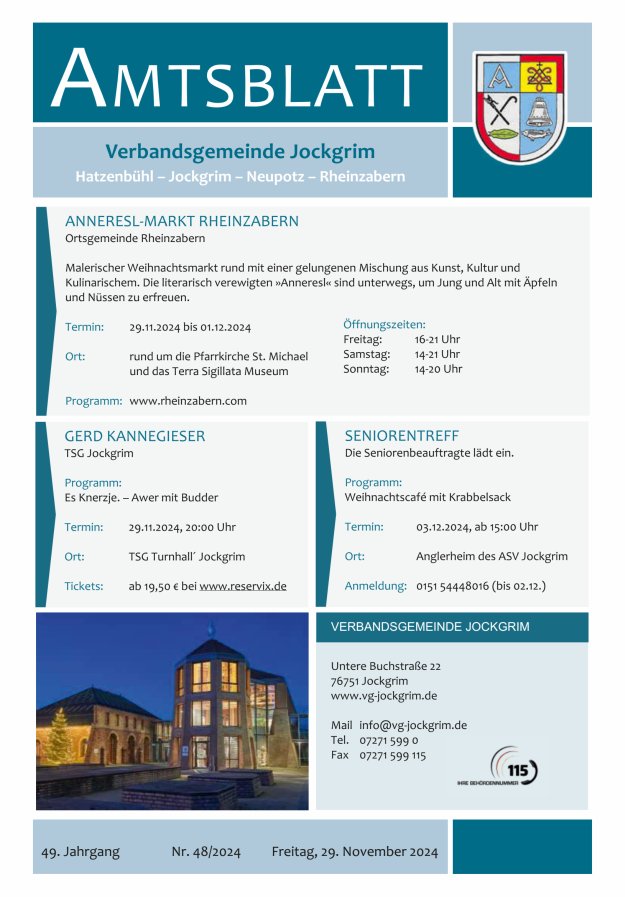 Amtsblatt VG Jockgrim Titelblatt 48/2024