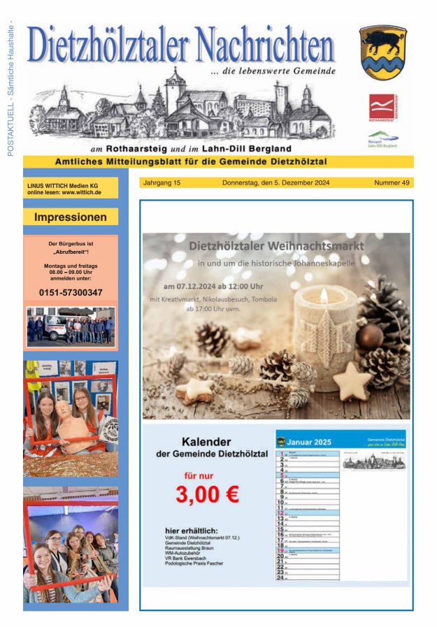 Dietzhölztaler Nachrichten Titelblatt 49/2024