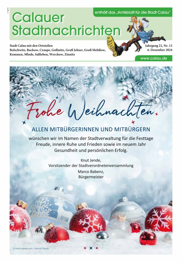 Calauer Stadtnachrichten  Titelblatt 12/2024