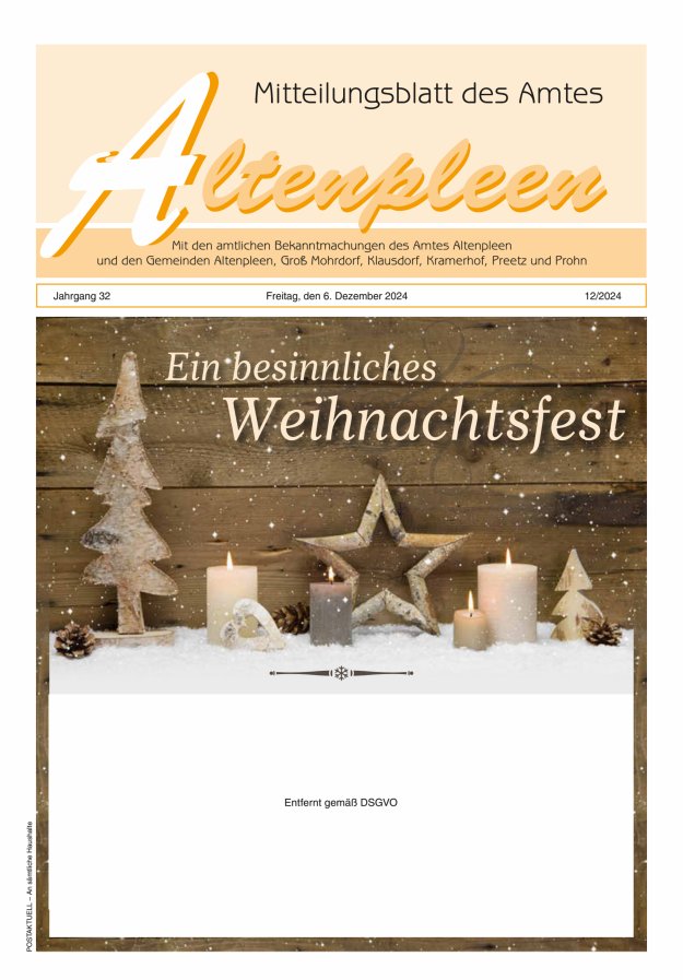 Mitteilungsblatt des Amtes Altenpleen Titelblatt 12/2024