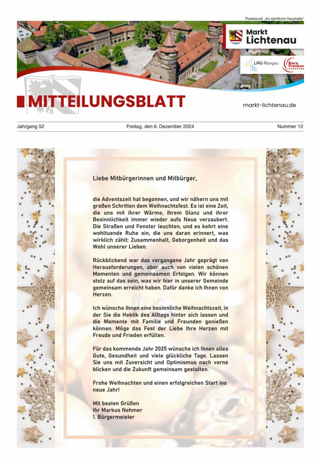 Markt Lichtenau in Bayern Titelblatt 12/2024